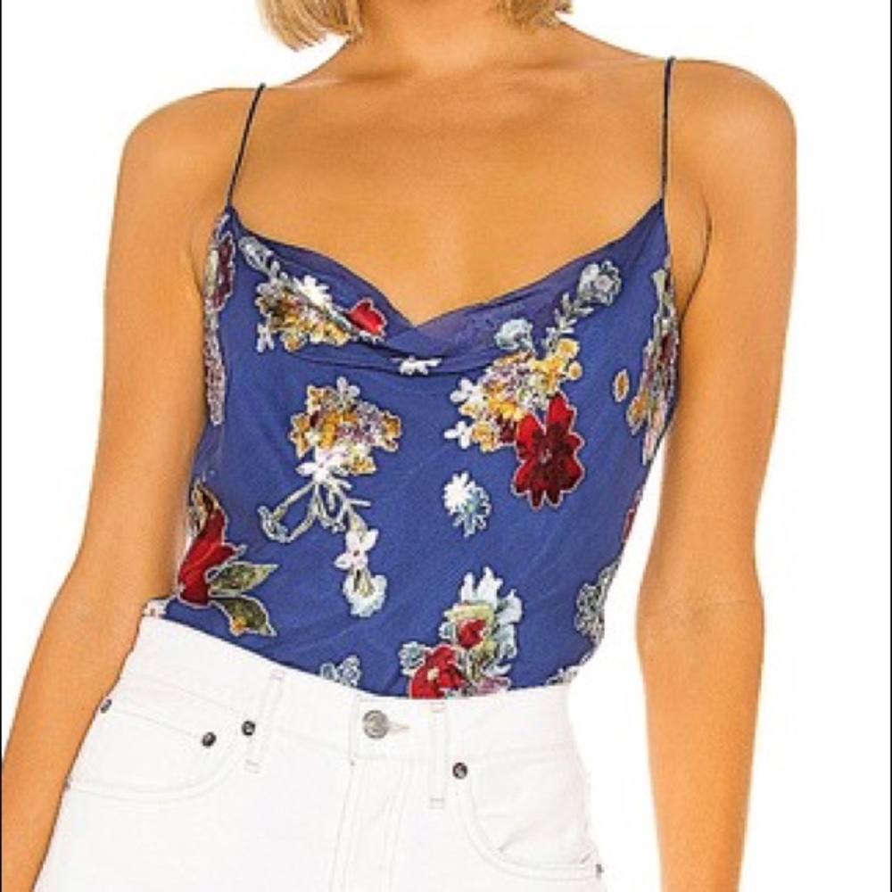Alice + Olivia Revolve Harmon Floral Drape Silk Blend Top